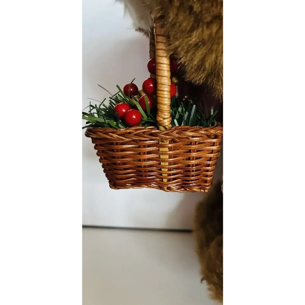 Vintage World Bazaar Christmas Santa Clause Gift Bag, Basket Trinkets Plush Bear